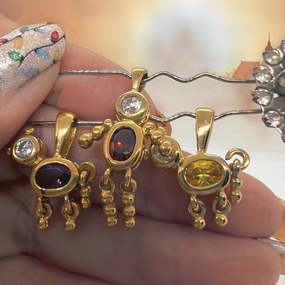 925 Sterling Gold Vermeil Pendants/Charms (3) w/Faux Gemstones - Picture 3 of 6